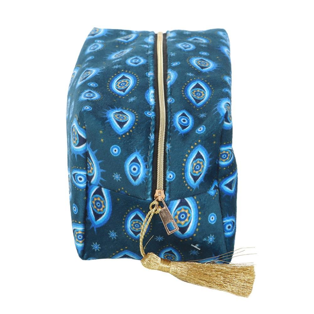 Something Different - All Seeing Eye Print Velvet Makeup Tasche - Blau